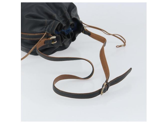 Céline CELINE Bolso de Hombro de Cuero Negro y Dorado Auth 169404 - vista 7