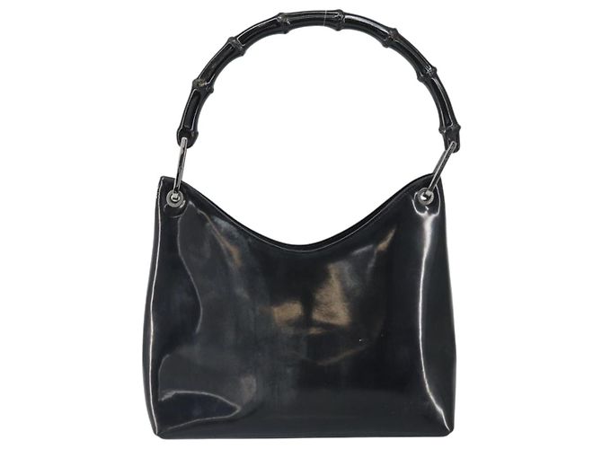Bamboo Borsa a mano GUCCI in bambù Pelle lucida Argento Nero 001 1998 3008 Auth bs32983 - vista 13