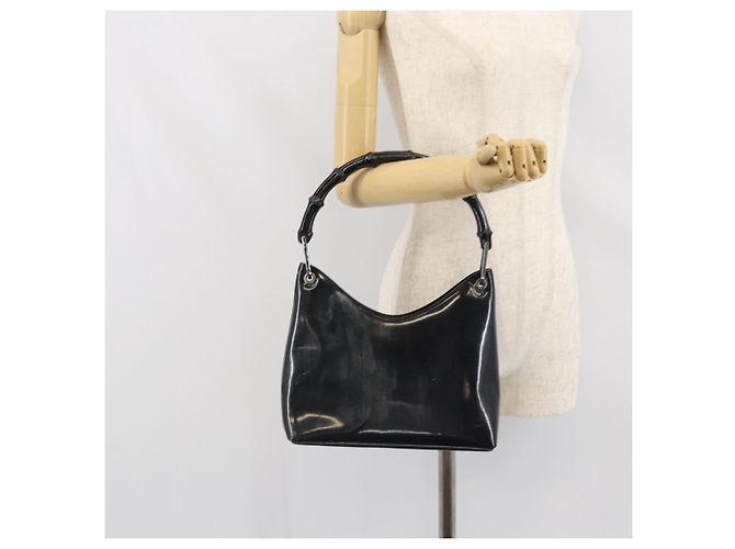Bamboo Borsa a mano GUCCI in bambù Pelle lucida Argento Nero 001 1998 3008 Auth bs32983 - vista 22