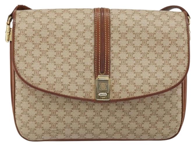 Céline Borsa a Spalla in Tela Macadam CELINE PVC Beige Oro Auth bs32974 D'oro - vista 13