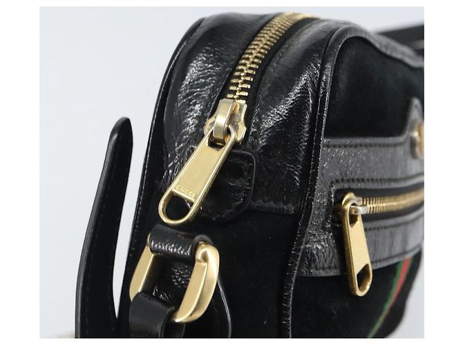 Gucci Borsa GG Marmont Web Sherry in suede nero e oro 517350 Auth 164792 D'oro - vista 10