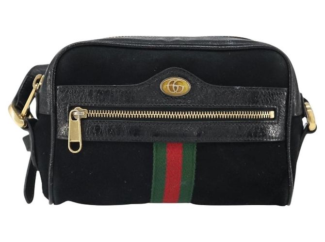 Gucci Borsa GG Marmont Web Sherry in suede nero e oro 517350 Auth 164792 D'oro - vista 13