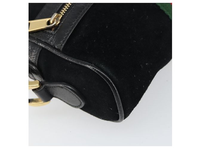 Gucci Borsa GG Marmont Web Sherry in suede nero e oro 517350 Auth 164792 D'oro - vista 14