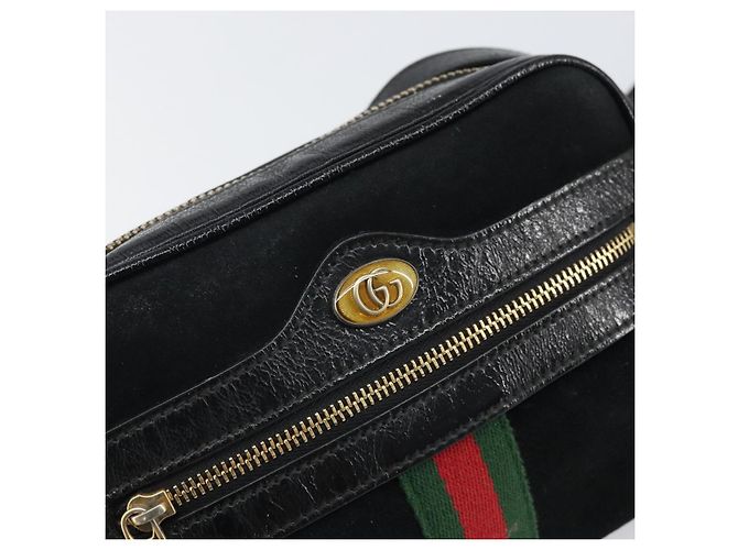 Gucci Borsa GG Marmont Web Sherry in suede nero e oro 517350 Auth 164792 D'oro - vista 17