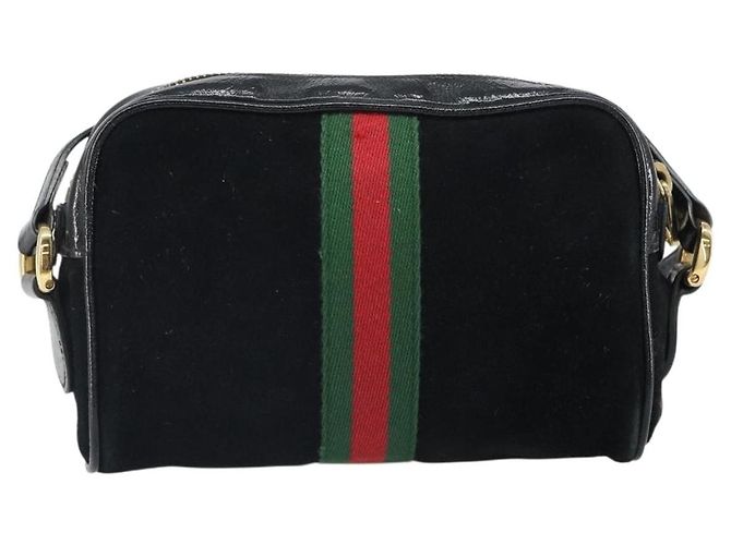 Gucci Borsa GG Marmont Web Sherry in suede nero e oro 517350 Auth 164792 D'oro - vista 2