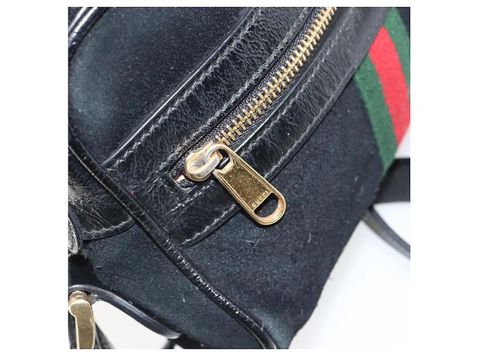 Gucci Borsa GG Marmont Web Sherry in suede nero e oro 517350 Auth 164792 D'oro - vista 23