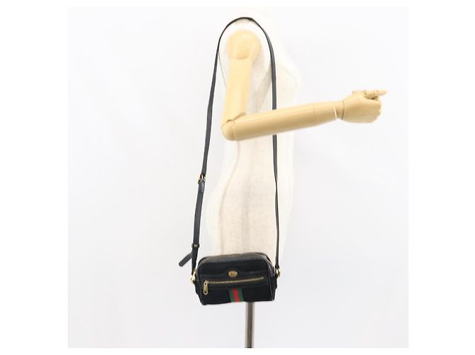 Gucci Borsa GG Marmont Web Sherry in suede nero e oro 517350 Auth 164792 D'oro - vista 25