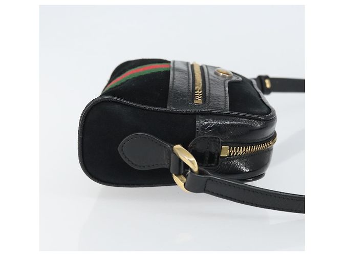 Gucci Borsa GG Marmont Web Sherry in suede nero e oro 517350 Auth 164792 D'oro - vista 3