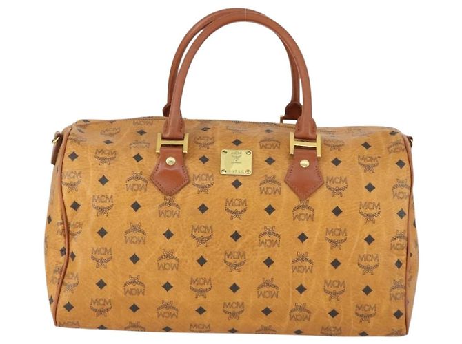 Borsa Boston Vicetos Logogram MCM in pelle PVC marrone e oro Auth 164740 D'oro - vista 13
