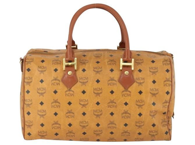 Borsa Boston Vicetos Logogram MCM in pelle PVC marrone e oro Auth 164740 D'oro - vista 2
