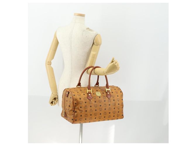 Borsa Boston Vicetos Logogram MCM in pelle PVC marrone e oro Auth 164740 D'oro - vista 22