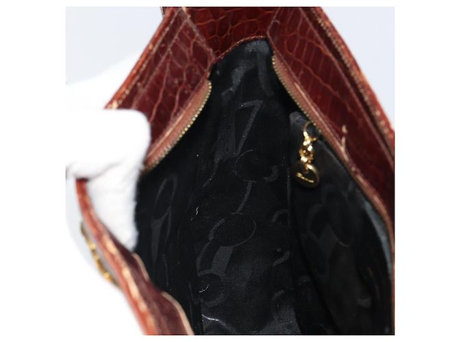Borsa a spalla Gancini Salvatore Ferragamo in pelle embossata Marrone Oro Auth 162573 D'oro - vista 19
