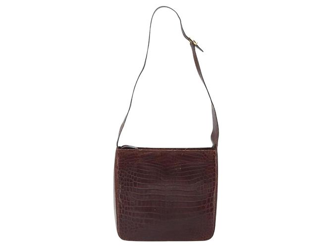 Borsa a spalla Gancini Salvatore Ferragamo in pelle embossata Marrone Oro Auth 162573 D'oro - vista 2