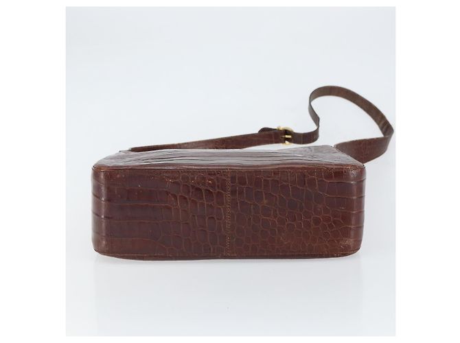 Borsa a spalla Gancini Salvatore Ferragamo in pelle embossata Marrone Oro Auth 162573 D'oro - vista 5