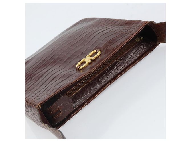Borsa a spalla Gancini Salvatore Ferragamo in pelle embossata Marrone Oro Auth 162573 D'oro - vista 6