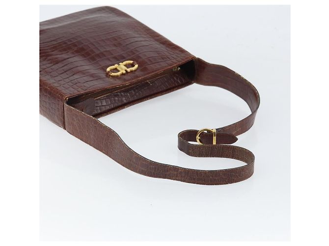 Borsa a spalla Gancini Salvatore Ferragamo in pelle embossata Marrone Oro Auth 162573 D'oro - vista 7