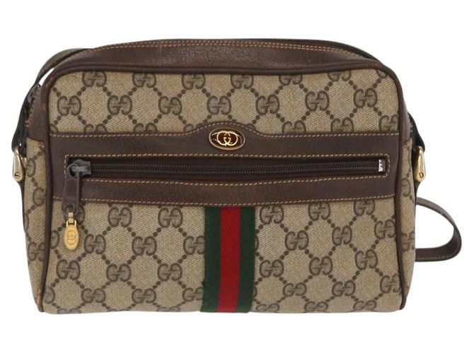 Bolsa de Ombro Gucci GG Supreme Web Sherry Line PVC Bege Ouro 010 378 Auth ka1936 Dourado - vista 13