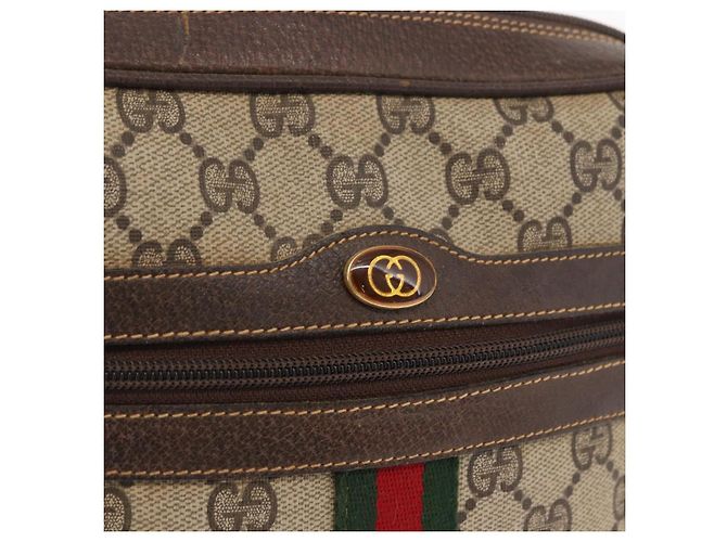 Bolsa de Ombro Gucci GG Supreme Web Sherry Line PVC Bege Ouro 010 378 Auth ka1936 Dourado - vista 17