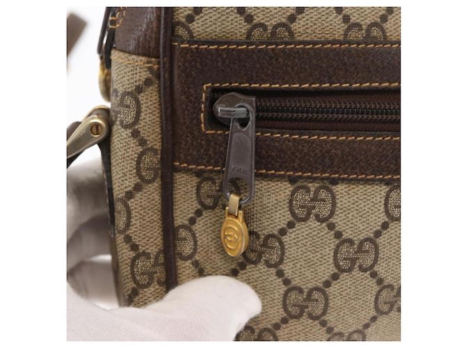 Bolsa de Ombro Gucci GG Supreme Web Sherry Line PVC Bege Ouro 010 378 Auth ka1936 Dourado - vista 18