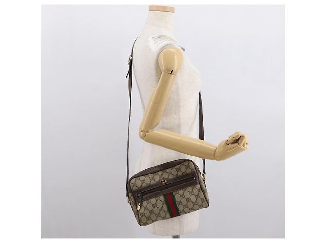 Bolsa de Ombro Gucci GG Supreme Web Sherry Line PVC Bege Ouro 010 378 Auth ka1936 Dourado - vista 23