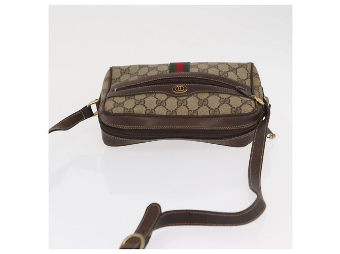 Bolsa de Ombro Gucci GG Supreme Web Sherry Line PVC Bege Ouro 010 378 Auth ka1936 Dourado - vista 6