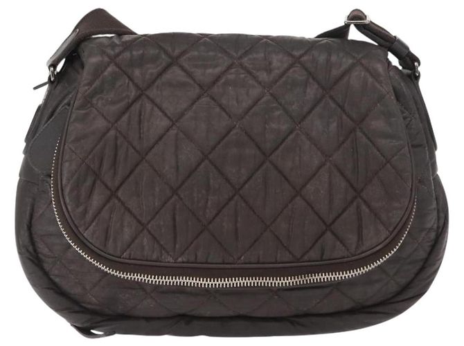 CHANEL Bolsa de Ombro Matelassé Nylon Marrom Prata CC Auth BA9723 - vista 13