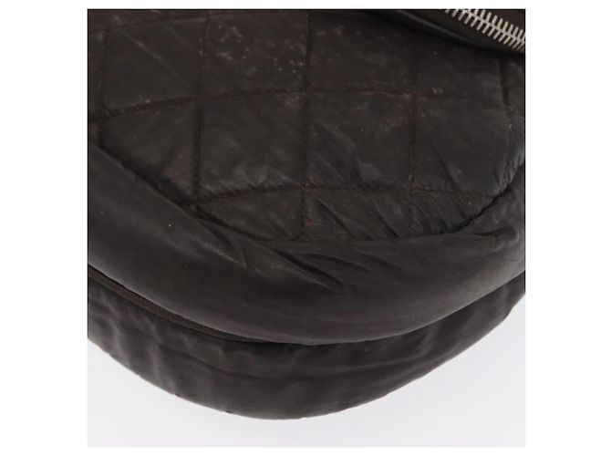 CHANEL Bolsa de Ombro Matelassé Nylon Marrom Prata CC Auth BA9723 - vista 15