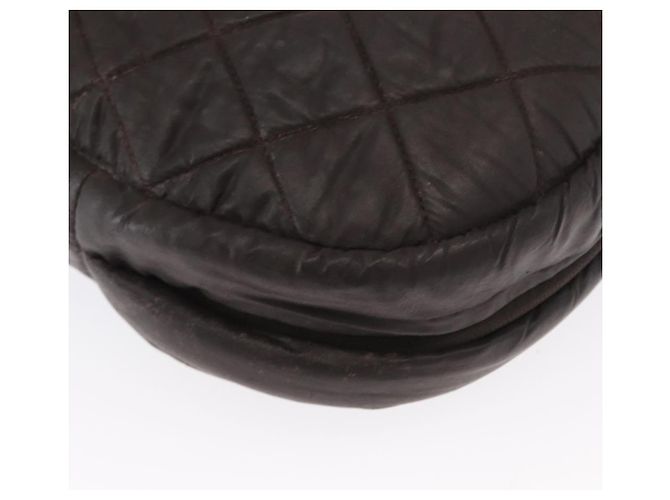 CHANEL Bolsa de Ombro Matelassé Nylon Marrom Prata CC Auth BA9723 - vista 16