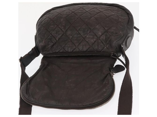 CHANEL Bolsa de Ombro Matelassé Nylon Marrom Prata CC Auth BA9723 - vista 19