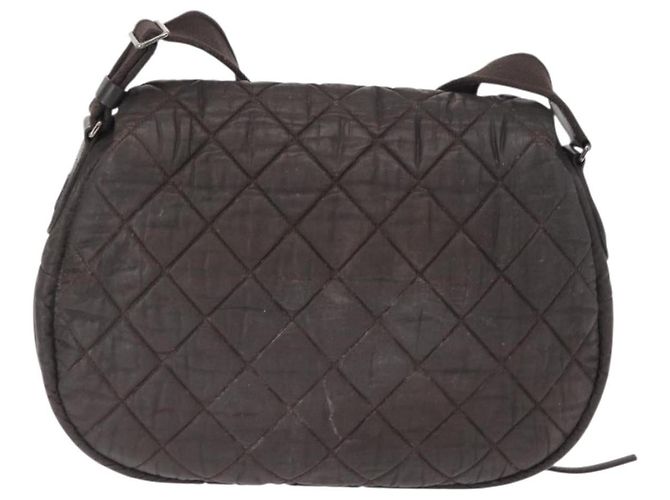 CHANEL Bolsa de Ombro Matelassé Nylon Marrom Prata CC Auth BA9723 - vista 2