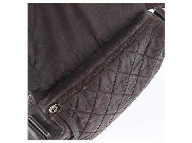 CHANEL Bolsa de Ombro Matelassé Nylon Marrom Prata CC Auth BA9723 - vista 20