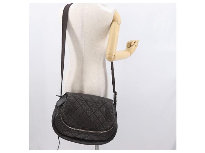 CHANEL Bolsa de Ombro Matelassé Nylon Marrom Prata CC Auth BA9723 - vista 27