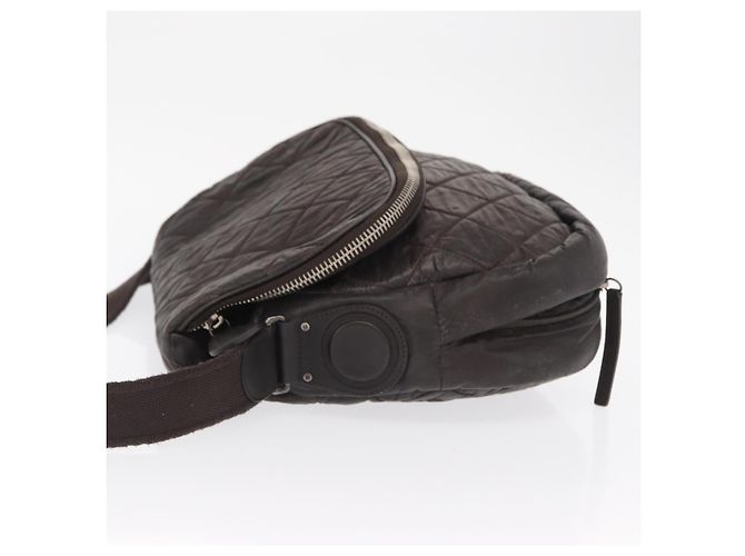 CHANEL Bolsa de Ombro Matelassé Nylon Marrom Prata CC Auth BA9723 - vista 4
