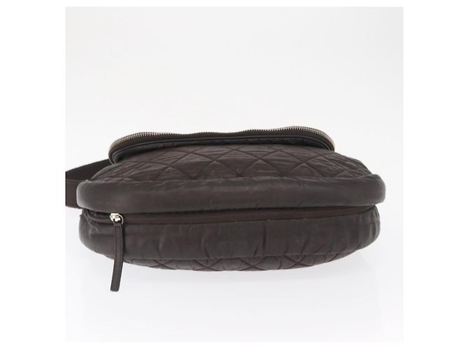 CHANEL Bolsa de Ombro Matelassé Nylon Marrom Prata CC Auth BA9723 - vista 5