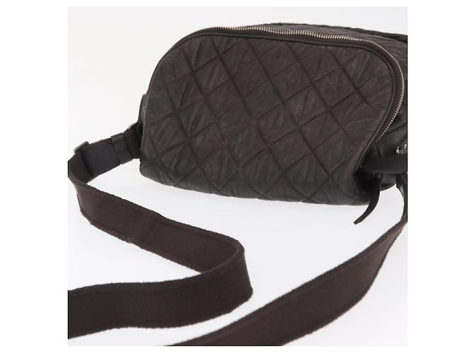 CHANEL Bolsa de Ombro Matelassé Nylon Marrom Prata CC Auth BA9723 - vista 6