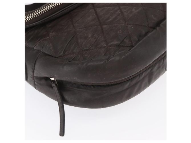 CHANEL Bolsa de Ombro Matelassé Nylon Marrom Prata CC Auth BA9723 - vista 8