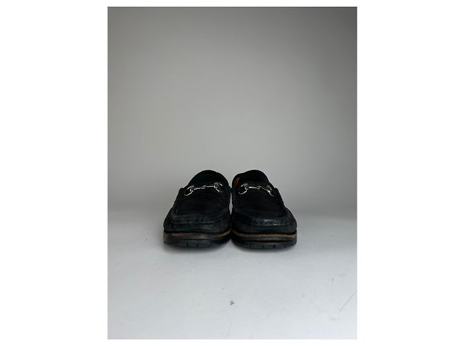 Vintage Gucci Wildleder Slipper mit schwarzem Pferdebit - Ansicht 5