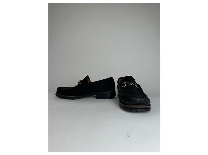 Vintage Gucci Wildleder Slipper mit schwarzem Pferdebit - Ansicht 6