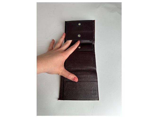 Vintage Prada Triangle Logo Polyester/Leather Wallet Purple - view 6