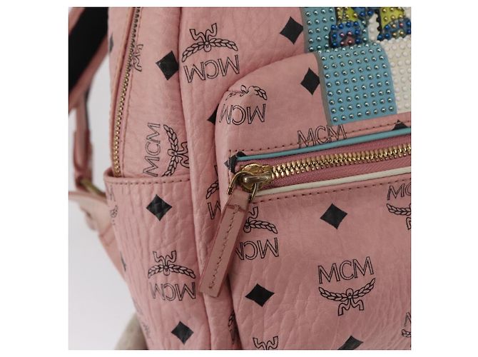 MCM Vicetos Logogramm Rucksack aus PVC-Leder Rosa Gold Auth 164828 Pink Golden - Ansicht 19
