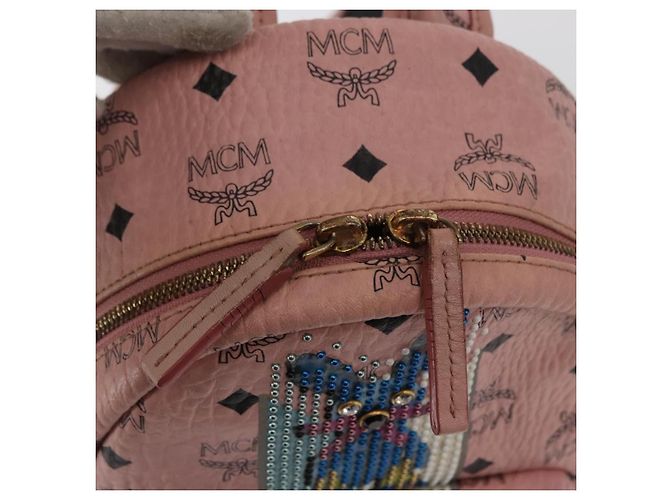 MCM Vicetos Logogramm Rucksack aus PVC-Leder Rosa Gold Auth 164828 Pink Golden - Ansicht 20