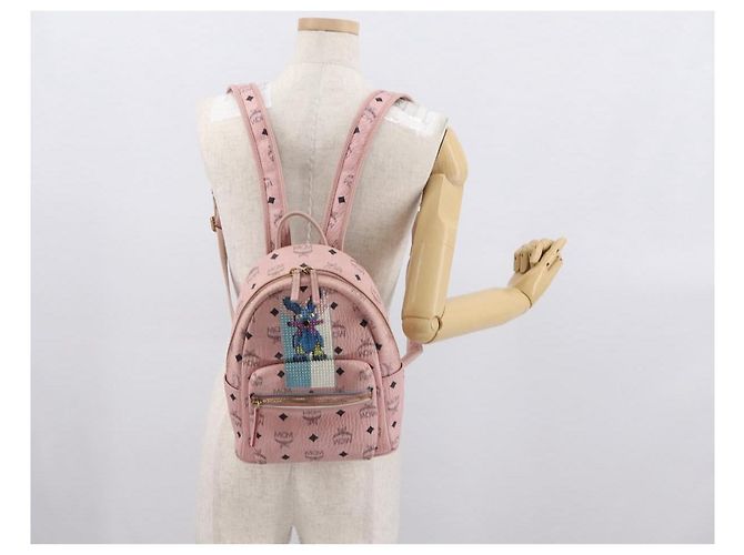 MCM Vicetos Logogramm Rucksack aus PVC-Leder Rosa Gold Auth 164828 Pink Golden - Ansicht 26