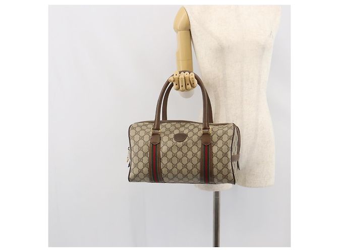 Borsa Boston in PVC beige GG Supreme Web Sherry Line di GUCCI 002 069 0696 Auth 162976 - vista 23