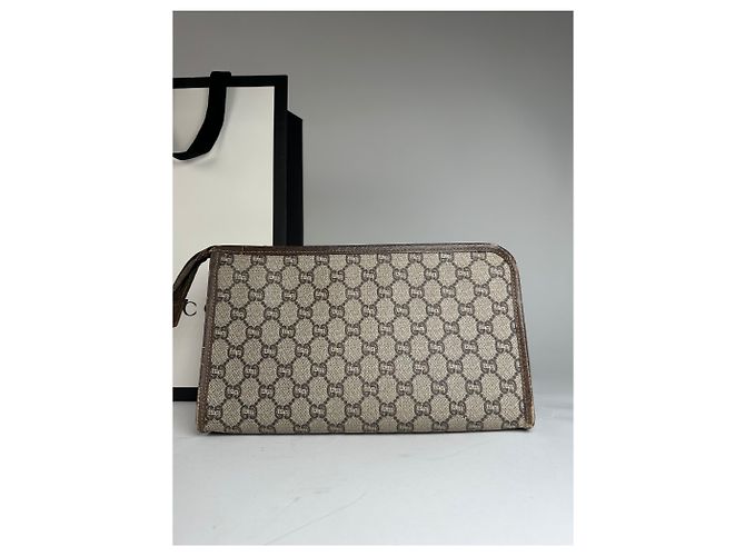 Clutch in pelle vintage Gucci grigio marrone - vista 11