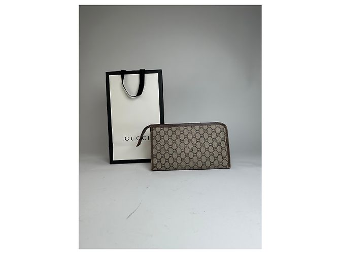 Clutch in pelle vintage Gucci grigio marrone - vista 2