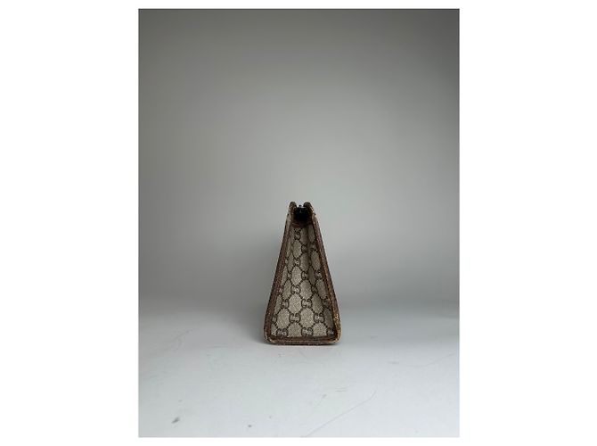 Clutch in pelle vintage Gucci grigio marrone - vista 3