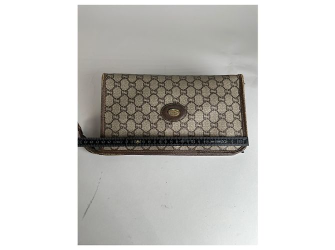Clutch in pelle vintage Gucci grigio marrone - vista 4