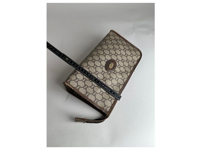 Clutch in pelle vintage Gucci grigio marrone - vista 6