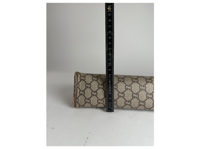 Clutch in pelle vintage Gucci grigio marrone - vista 7