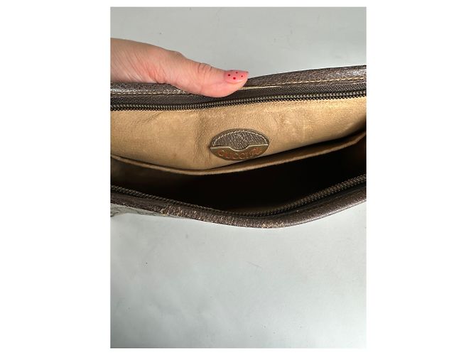 Clutch in pelle vintage Gucci grigio marrone - vista 9